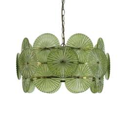 DUSK Celeste Glass Discs Antique Brass Pendant - Green - thumbnail 4