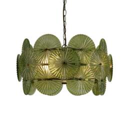DUSK Celeste Glass Discs Antique Brass Pendant - Green - thumbnail 5