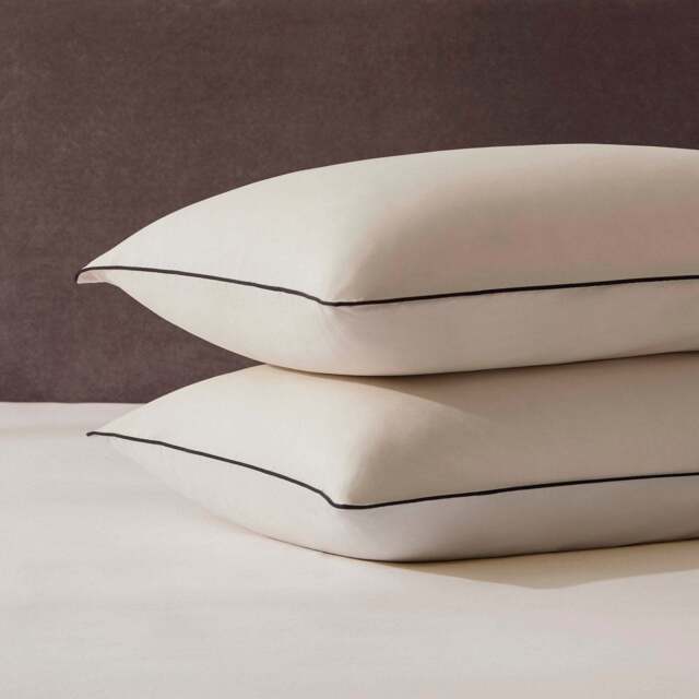 DUSK Pair Of Cambridge Pillowcases - 200 Thread Count - Cotton - Natural/Black - Standard - image 1