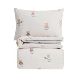 DUSK Teddy Bear 100% Cotton Reversible Duvet Cover & Pillowcase set - Natural - Single - thumbnail 4
