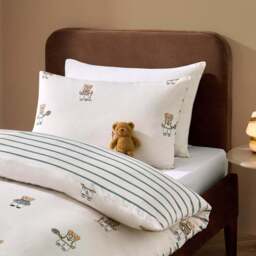 DUSK Teddy Bear 100% Cotton Reversible Duvet Cover & Pillowcase set - Natural - Single - thumbnail 2