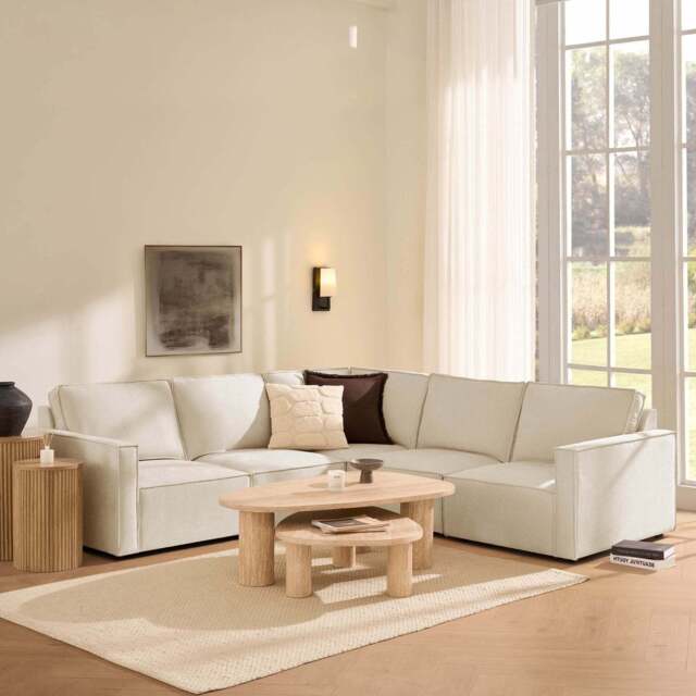DUSK Brooklyn Slim Arm Large Right Hand Corner Sofa - Chenille Ivory - image 1