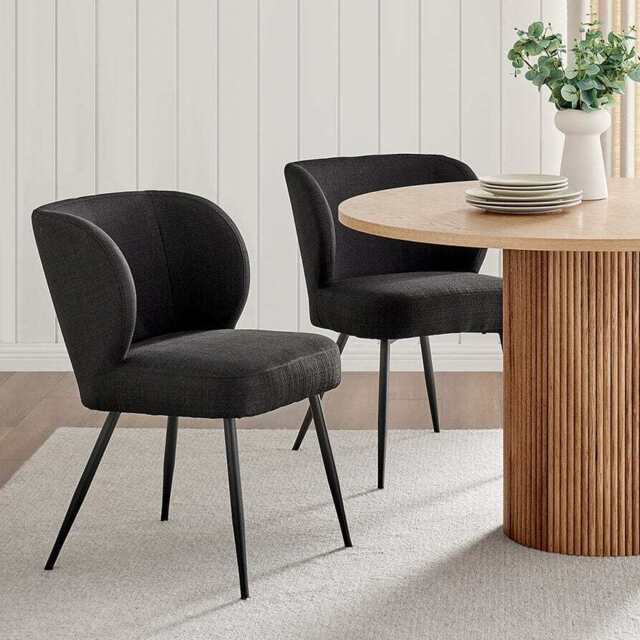 DUSK Mabel Set of 2 Dining Chairs - Linen Look - Black - image 1