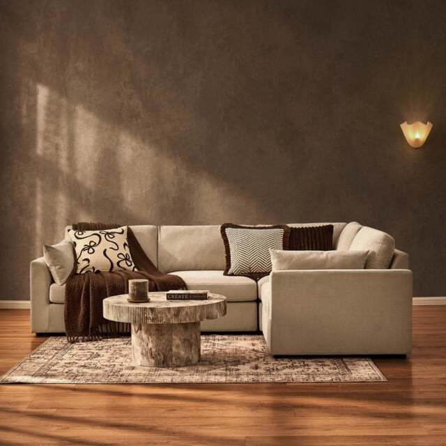 DUSK Miami Right Hand Small L-Shape Sofa - Chenille Oatmeal - image 1