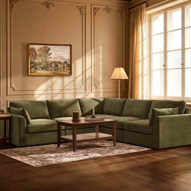 DUSK Miami Right Hand Corner Sofa - Chenille Olive - image 1