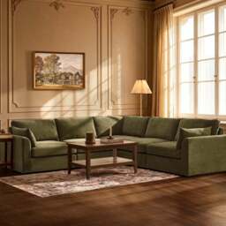 DUSK Miami Right Hand Corner Sofa - Chenille Olive - thumbnail 1