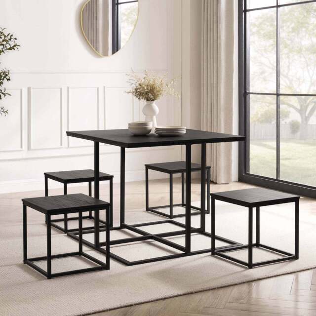 DUSK Polly Space Saving Dining Table and Chairs - Black - image 1