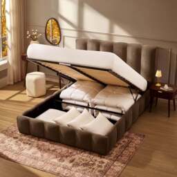 DUSK Cheshire Ottoman Storage Bed - Chenille Mushroom - Double - thumbnail 5