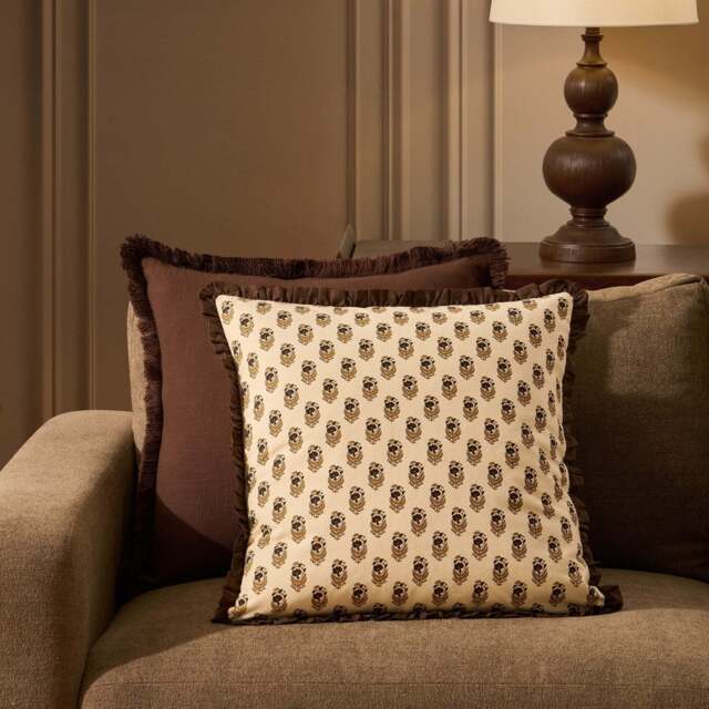 DUSK Lala Cotton Box Pleat Edge Printed Sofa Cushion Cover - Chocolate - 50 x 50cm - image 1