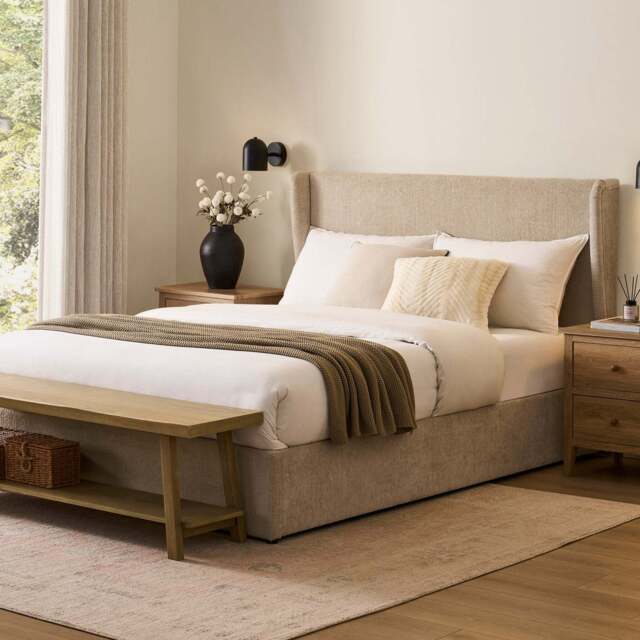 DUSK Berkeley Ottoman Storage Bed - Textured Oatmeal - King Size - image 1