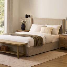 DUSK Berkeley Ottoman Storage Bed - Textured Oatmeal - King Size - thumbnail 1