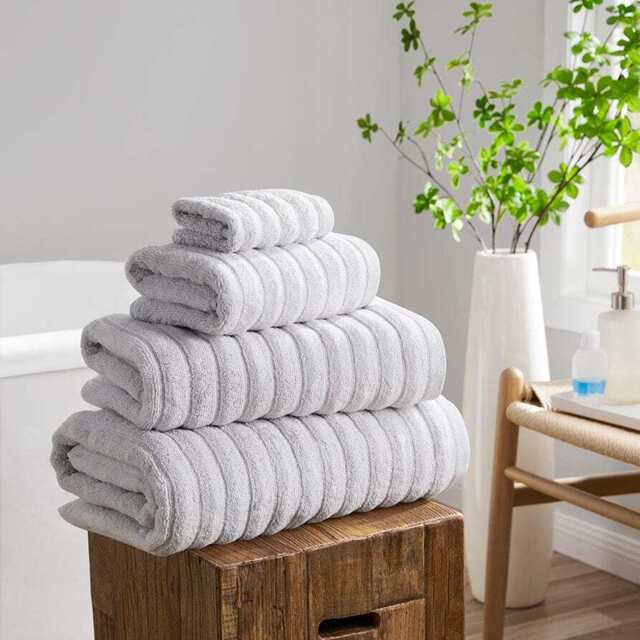 DUSK Monaco Plush Ribbed Cotton Towel Collection - Light Grey - Face Cloth - image 1