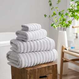 DUSK Monaco Plush Ribbed Cotton Towel Collection - Light Grey - Face Cloth - thumbnail 1