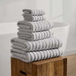 DUSK Monaco Plush Ribbed Cotton Towel Collection - Light Grey - Face Cloth - thumbnail 6