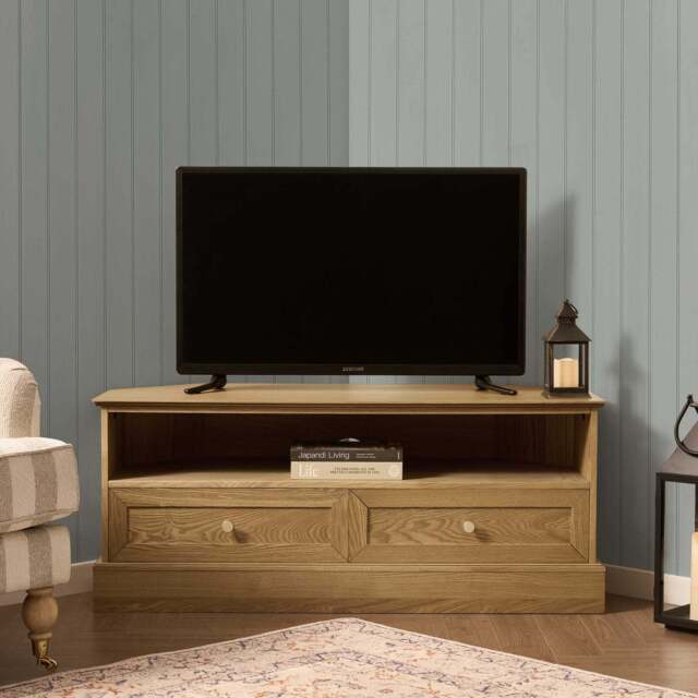 "DUSK Ruby Corner TV Unit for TVs up to 55""- Light Wood" - image 1