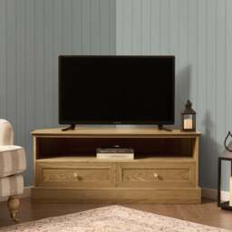 "DUSK Ruby Corner TV Unit for TVs up to 55""- Light Wood" - thumbnail 1