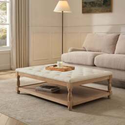DUSK Knaresborough Button Back Coffee Table Pouffe - Cream Linen