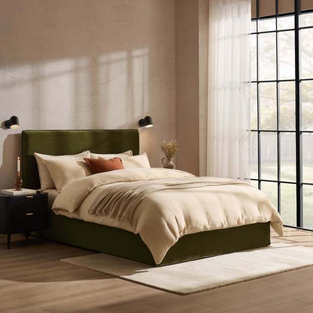 DUSK Oslo Ottoman Storage Bed - Chenille Olive - Small Double - image 1