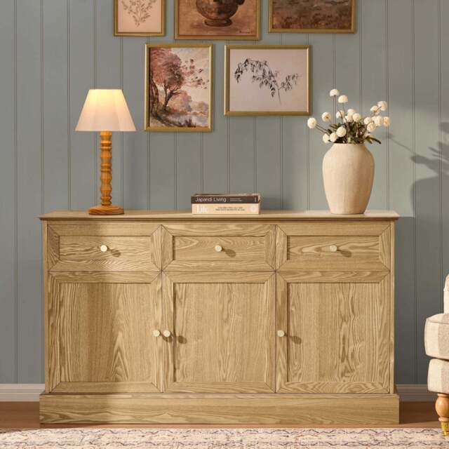 DUSK Ruby 3 Door Storage Unit with Drawers - Light Wood - image 1