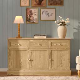 DUSK Ruby 3 Door Storage Unit with Drawers - Light Wood