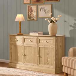 DUSK Ruby 3 Door Storage Unit with Drawers - Light Wood - thumbnail 2