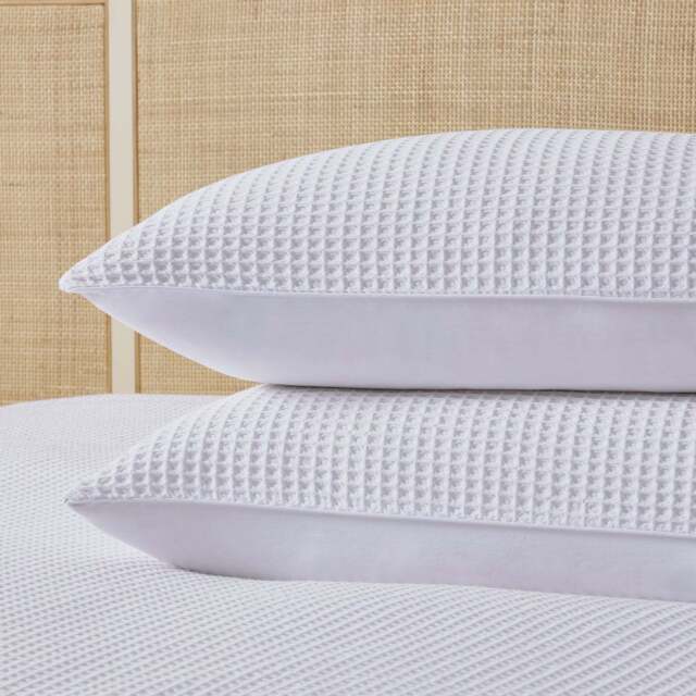 DUSK Portofino Waffle 100% Cotton Pair of Pillowcases 200 Thread Count - White - image 1