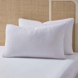 DUSK Portofino Waffle 100% Cotton Pair of Pillowcases 200 Thread Count - White - thumbnail 3