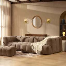 DUSK Manhattan Right Hand Chaise Sofa - Chenille Mushroom - thumbnail 1