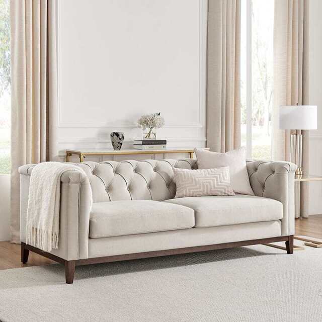 DUSK Chesterfield 3 Seater Sofa - Stone - image 1