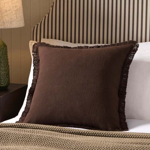 DUSK Cotton Fringed Edge Cushion Cover - Chocolate - 50cm x 50cm - image 1