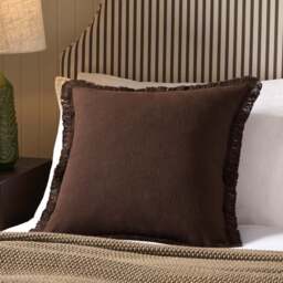 DUSK Cotton Fringed Edge Cushion Cover - Chocolate - 50cm x 50cm