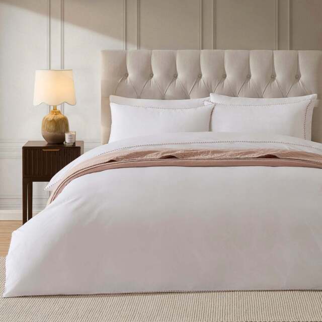 DUSK Girona 200 Thread Count Pom-Pom Duvet Cover - Cotton - White/Pink - Super King - image 1