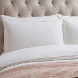 DUSK Girona 200 Thread Count Pom-Pom Duvet Cover - Cotton - White/Pink - Super King - thumbnail 3