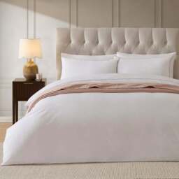DUSK Girona 200 Thread Count Pom-Pom Duvet Cover - Cotton - White/Pink - Super King - thumbnail 1