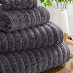 DUSK Monaco Plush Ribbed Cotton Towel Collection - Charcoal - Face Cloth - thumbnail 2