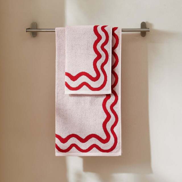 DUSK Scalloped Cotton Towels - Pink/Red - Hand Towel - image 1