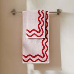 DUSK Scalloped Cotton Towels - Pink/Red - Hand Towel