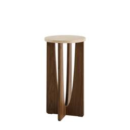 DUSK Lana Round Side Table - Mid Wood/ Travertine Effect - thumbnail 4