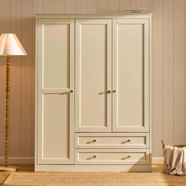DUSK Ruby 3 Door Wardrobe with Drawers - Cream - image 1
