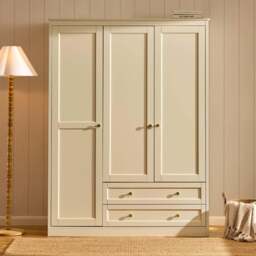 DUSK Ruby 3 Door Wardrobe with Drawers - Cream