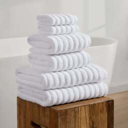 DUSK Monaco Plush Ribbed Cotton Towel Collection - White - 6 Piece Bundle - thumbnail 7