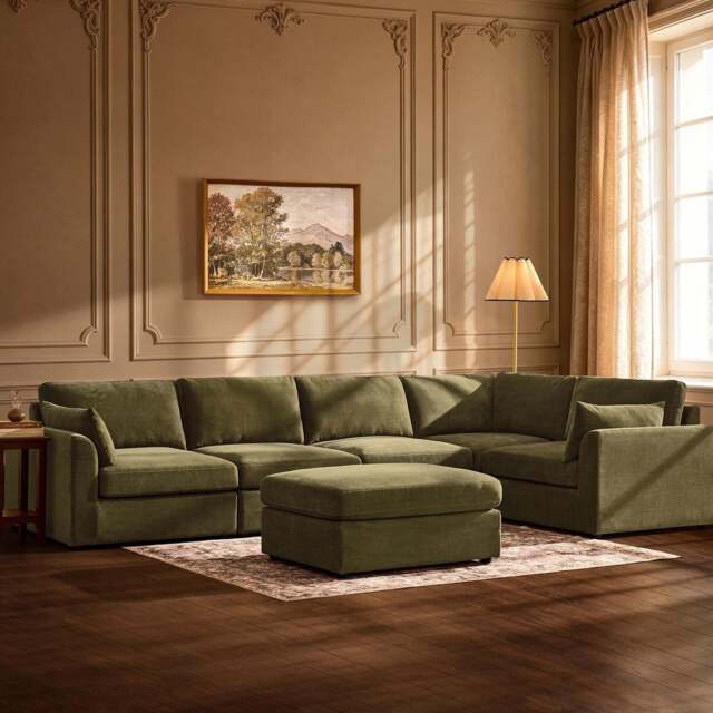DUSK Miami Right Hand Large L-Shape Sofa - Chenille Olive - image 1
