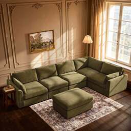 DUSK Miami Right Hand Large L-Shape Sofa - Chenille Olive - thumbnail 3