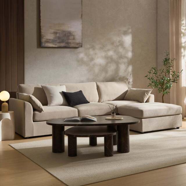 DUSK Miami Right Hand Chaise Sofa - Chenille Oatmeal - image 1