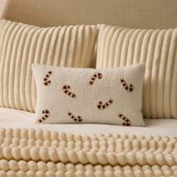 DUSK Beaded Candy Cane Christmas Cushion Cover - White - 30 x 50cm - thumbnail 1