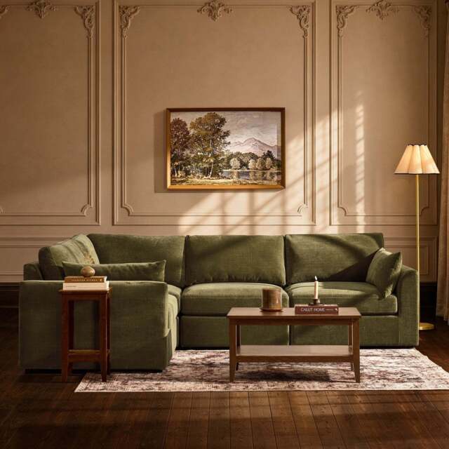 DUSK Miami Left Hand Small L-Shape Sofa - Chenille Olive - image 1