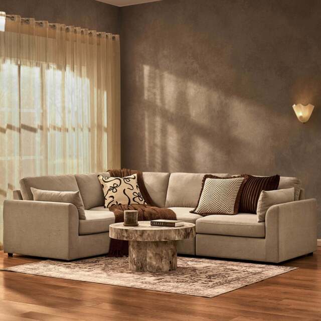 DUSK Miami Left Hand Small L-Shape Sofa - Chenille Oatmeal - image 1