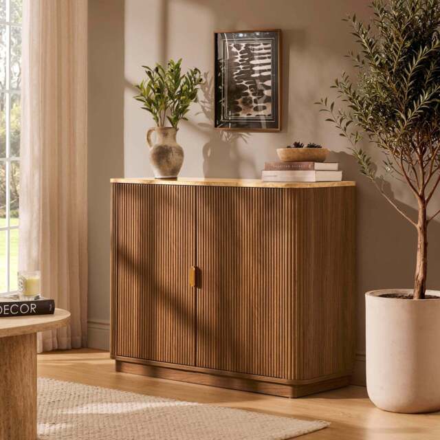 DUSK Hettie 2 Door Sideboard - Mid Wood/ Marble Effect Top - image 1