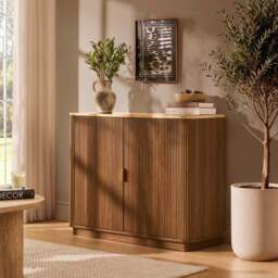 DUSK Hettie 2 Door Sideboard - Mid Wood/ Marble Effect Top - thumbnail 1