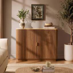 DUSK Hettie 2 Door Sideboard - Mid Wood/ Marble Effect Top - thumbnail 2